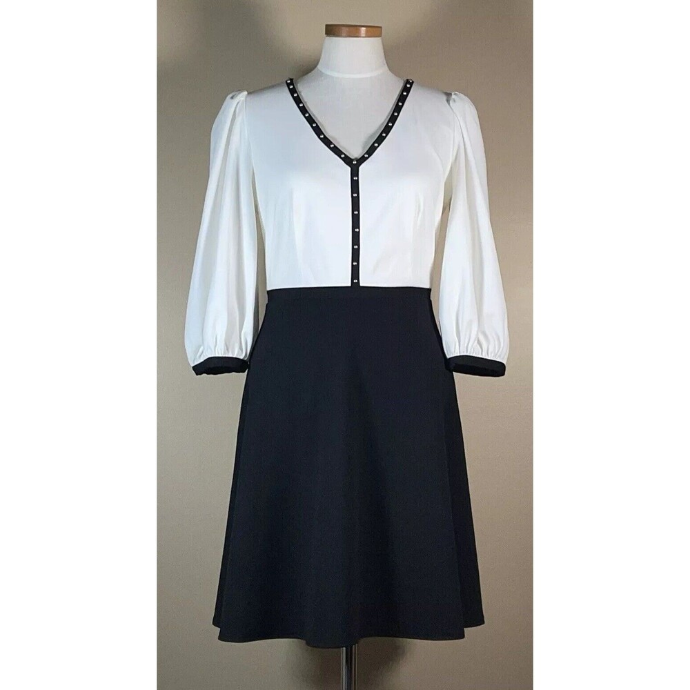 Karl Lagerfeld Paris Womens White Black Colorblock Dress 4 Balloon Sleeve euc